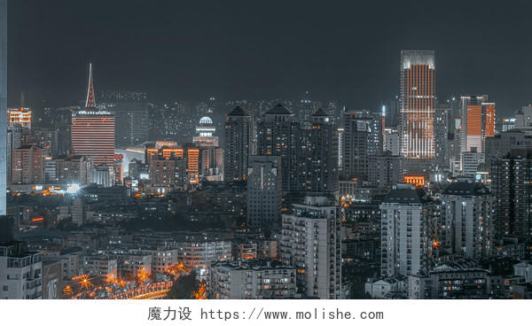 昆明市都市夜景现代建筑高视角图片城市